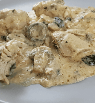 Pollo con espinacas y champiñones en salsa cremosa