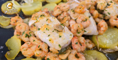 Receta de merluza con gambas